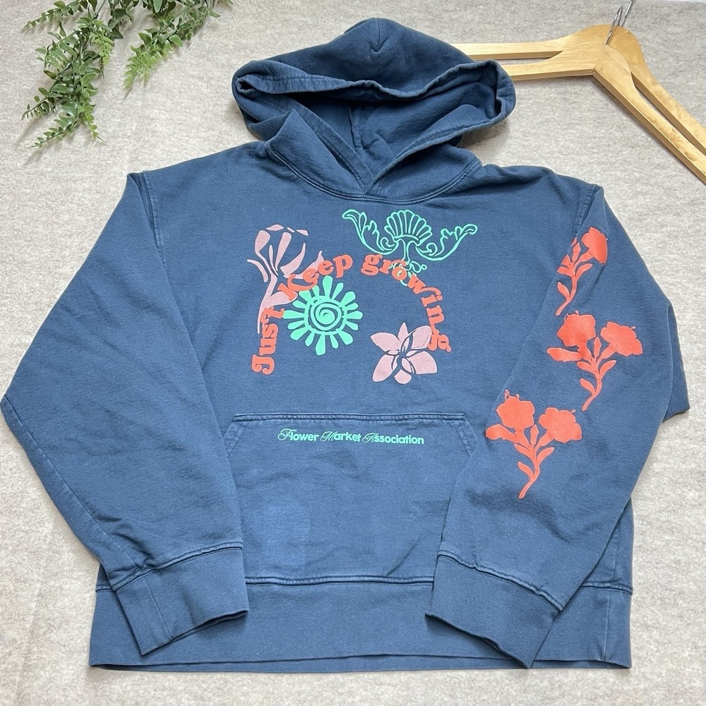 Urban Outfitters Just Keep Growing Flower Market Hoodie Blue Medium Boho Indie - Picture 2 of 9